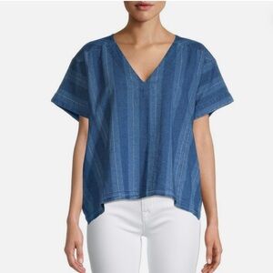 Joie Cotton Linen Chambray Boxy Short Sleeved Top Size Small